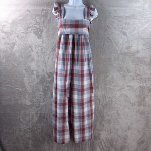 Ulla Johnson Iggy Madras Jumpsuit Womens Size 4 Red Blue Plaid Wide Leg